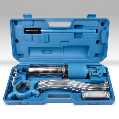 Badass 20 Ton Hydraulic Bearing Puller Kit Featuring Adjustable Dual Or Triple Jaw Setup Built In Fluid Pump And Forged Steel Frame in case.