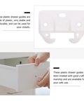White Plastic Drawer Track Guides and Slides Replacement Kit 10 Pcs Easy Install shown with hands holding a drawer