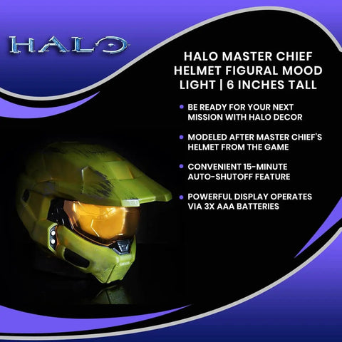 Master Chief Helmet Mood Light For Desk, Bedside, And Living Room, 6 Inch Tall UNSC Figural LED Nightstand Decor