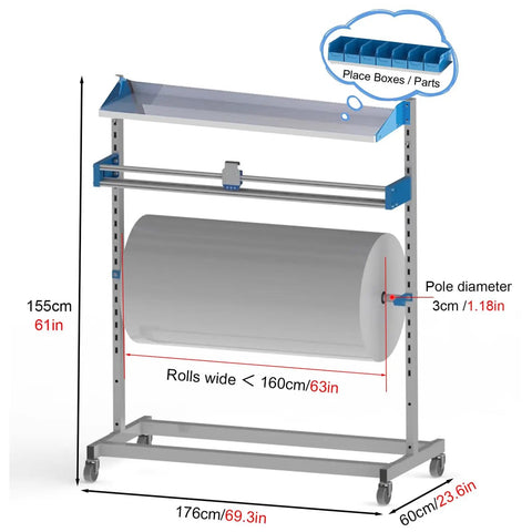 Hella Durable Bubble Wrap Roll Dispenser Cart Featuring Razor Edge Cutter And Smooth Gliding Casters, 155cm tall, sturdy, holding large roll.