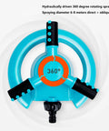 Top view of 360 Degree Auto Rotating Garden Sprinkler For Lawn And Yard with hydraulic drive and adjustable spray arms.