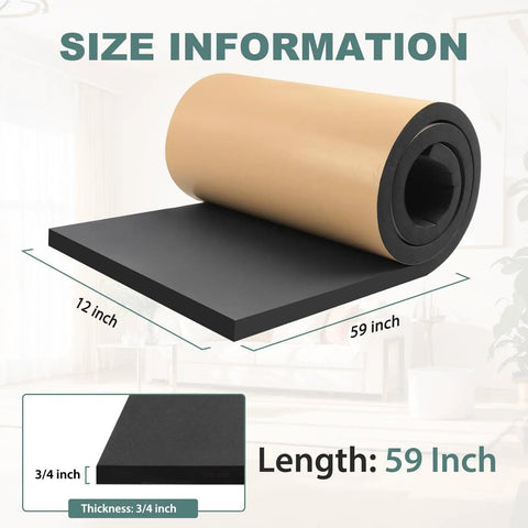 Heavy Duty Neoprene Foam Padding Sheets With Strong Grip Adhesive Backing For Gear Protection Badass Impact Resistance And Weatherproof Cushioning In Sleek Black Trim, measuring 12x59 inches, 3/4 inch thick.