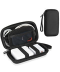 Hard Shell Tech Travel Case With All In One Cable Organizer And Mesh Pockets To Keep Your Adapters Power Banks External Drives And Memory Cards Locked Down And Ready For Any Daily Hustle Or Weekend Cruise Black showing organized cables and chargers.