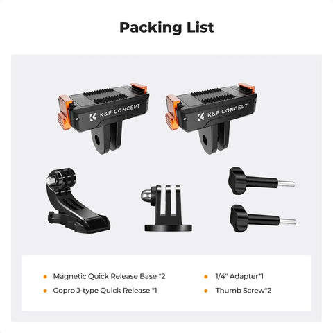 Magnetic Quick Release Adapter Mount For DJI Osmo Action 3 4 5 Pro Two Pack showing bases, 1/4 inch adapter, thumb screws