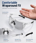 Kickass Impact Resistant Photochromic Polarized Safety Glasses Featuring Adaptive UV400 Lenses That Auto Adjust From Clear To Dark For Outdoor Sports And Daily Grind with lightweight frame and curved lens shape.