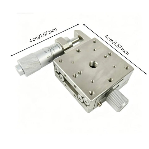 Manual XY Linear Guide Stage With Fine Knob Control Two Axis Precision Sliding Table For Optical Setups Lab Fixtures Prototyping Smooth Ball Bearing Rail And Accurate Positioning, stainless steel 4 cm stage with micrometer knob