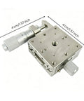 Manual XY Linear Motion Stage With Fine Adjustment Knobs, Stainless Steel Build, Ideal For Optical Setups, Lab Fixtures, Prototyping, Precision Benchtop Sliding Platform For Accurate Alignment., 4 cm stainless steel XY stage with fine adjustment knobs and mounting holes
