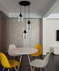Three Light Industrial Pendant Light With Glass Shade Matte Black Finish Adjustable Height Modern Hanging Fixture