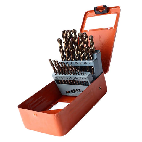 Heavy Duty 25Pc Twist Drill Bit Kit With Cobalt HSS Made For Cutting Through Stainless Steel Iron Fast Quick Chip Removal Bits Perfect For DIY Projects And Pro Jobs You Gonna Love in orange metal case