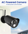 Outdoor AC powered camera from Plug And Play DIY Wireless Security Camera System With 7 Inch Touchscreen Monitor And Two 720p Cameras No Monthly Fees AC Powered Two Way Audio Free App Micro SD Card Included Battery Installed Model VS802