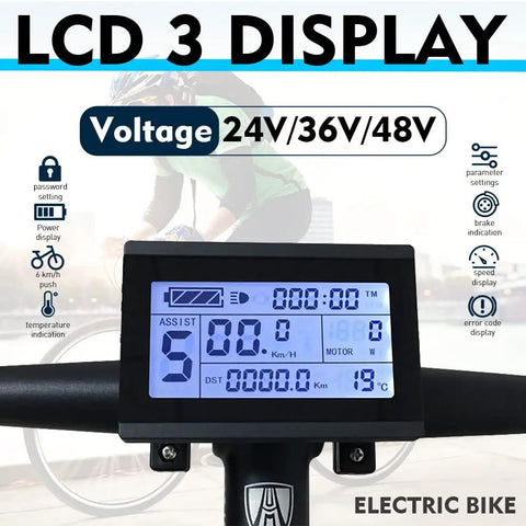 KT LCD3 Electric Bike Display Meter With Waterproof Plug For KT Controller 36V 48V 72V Conversion Kit on bike handlebar