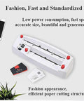 Electric Business Card Cutter With Chamfered Edges And Smooth Nine Blade Action Includes Fifty Matte Cards, showing compact design and operational buttons.