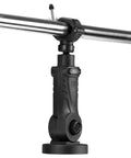 Close-up of Game Changing Trolling Motor Stabilizer With 180 Degree Rotation, Adjustable Bow Mount Support in black plastic material.