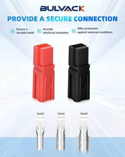 Heavy Duty Quick Swap Battery Connector Assortment Kit 108 Pcs 15 30 45 Amp modular connectors in red and black with silver terminals.