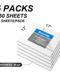 Heavy Duty Sticky Entrance Mats 17 X 13 Inches 5 Pack 150 Sheets Adhesive Floor Pads stacked view showing size and thickness.