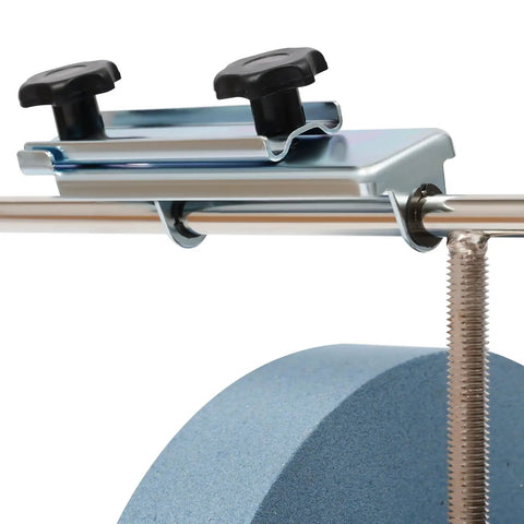Close-up of the adjustable support knobs on the Badass 10 Inch Water Cooled Knife Sharpening Machine 240W Electric Bench Grinder.