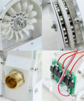 High Efficiency Pelton Turbine DIY Hydroelectric Generator Kit for Home Power details, showing turbine wheel, bearings, and wiring