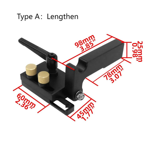 Heavy Duty Aluminum Miter Track Stop With Smooth Sliding T Slot Locking Bar dimensions showing 98mm length and 60mm width