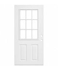 32 By 80 Inch White Primed Fiberglass Front Entry Door Slab Smooth Texture Nine Lite Clear Low E Glass front view with panel design.