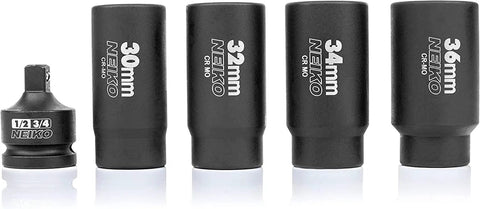 Heavy Duty 5 Piece 12 Point Socket Set 1/2 Drive for Axle Nut and Lug Nut Removal, Cr-Mo Impact Set with Reducer 3/4 to 1/2