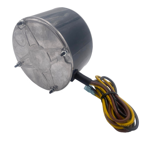 Straight Up 1/4 HP AC Condenser Fan Motor 208-230V 1100 RPM shown from rear, features wires for connection and durable housing.