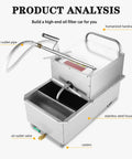 Heavy Duty Commercial Deep Fryer Oil Filter Machine 65L Capacity with smooth cart, stainless steel housing, and oil outlet pipe.