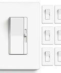 Buzz Free 6 Pack Dimmer Switch Slick Quiet Operation Single Pole And Three Way Wiring Fits Snug In Walls Works Flawlessly With Led Cfl And Halogen Lights Fast Setup, white, slim profile