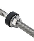 Close-up of M10 Hanger Bolts For Solar Panels With EPDM Seal And Locking Nut A2 Stainless Steel, showcasing thread and seal detail.
