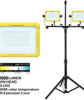 Heavy Duty 20,000 Lumen Twin Head LED Work Light With Metal Telescopic Tripod Stand, 10 Ft Power Cord, IP65 Water Resistant