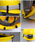 Durable Helmet Headlamp Clips Kit for Narrow Edged Helmets Hard Hats and Safety Caps Easy Install Headlight Hook Keeps Straps From Slipping Lightweight Yet Strong Mounts for Night Work 100 Pieces Pack shown on yellow hard hat with strap hooks