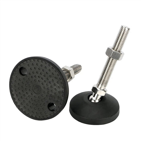 Rustproof Swivel Adjustable Leveling Feet With Sturdy 304 Stainless Steel Rods And Rock Solid 3 Inch Nylon Pads, Straight Up Heavy Duty Furniture Leg Kit, Pack Of Eight angle view showing nylon pads and steel rods.