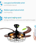 42 Inch Ceiling Fan With Lights Remote Control And Retractable Blades In Vintage Industrial Cage Black Finish