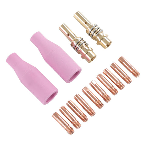 Pro Grade MIG Welding Gear Kit 14Pcs Copper Ceramic Plasma Torch Parts Set with 2 ceramic cups, 2 rods, 10 contact tips for 15AK.