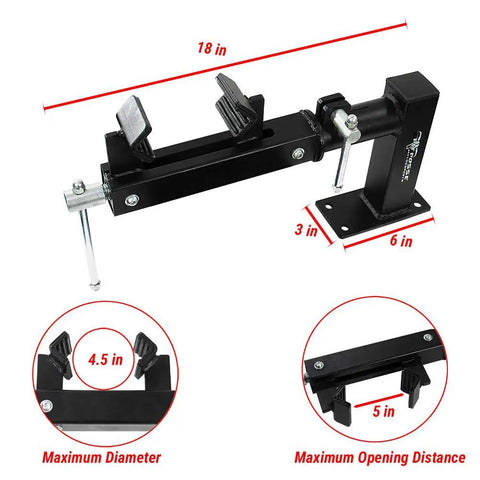Rotating Bench Vise Clamp Work Stand For Motorcycles ATVs Dirt Bikes Multi Tool For Shop Use Automotive Tools Heavy Duty Vise With 5 Inch Jaw Opening And Adjustable Clamps, black steel, 18x3x6 inch dimensions shown