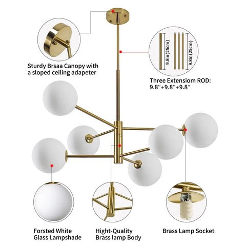 Globe Chandelier 6 Lights Dope Modern Gold Finish With Glass Globe Shades Sputnik Style Mid Century Pendant Lighting For Dining Room Living Room Kitchen Bedroom Foyer elegant design with details