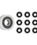 Premium Nylon Round Pulley With Double Sealed Chrome Steel Ball Bearings, 1 Inch Wheel And 8mm Bore, showing 10 pack of pulleys.