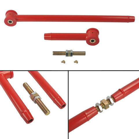BeefedUp Adjustable Rear Suspension Panhard Track Bar With GreaseGrooved Bushing Design For Quiet Stable Handling Smooth Ride And LongLasting Lubrication Under Heavy Load red steel with threaded adjuster and hardware
