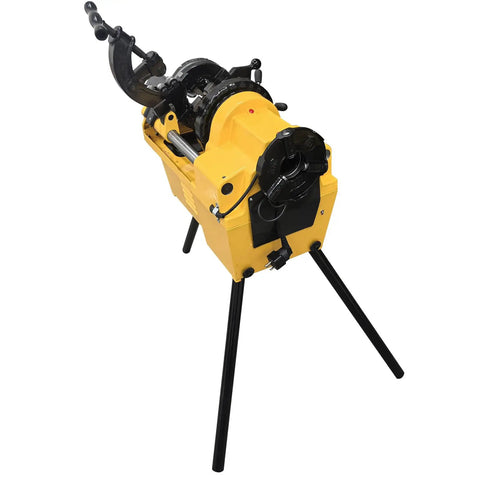 Heavy Duty Electric Pipe Threading Machine Half To Two Inch NPT Threader 220V Power shown from above on tripod legs.