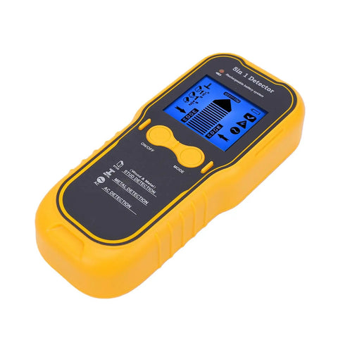 Fafeicy Wall Detector, 5 in 1 Stud Finder Beam Finder with display and buttons in yellow and black design.