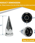 20 Pack Chrome Spike Lug Nut Covers For Semi Trucks 33mm Thread On ABS Plastic Rust Resistant Screw On Nut Covers With Sharp Spikes And That High Gloss Chrome Vibe, 4.7-inch tall dimensions shown.