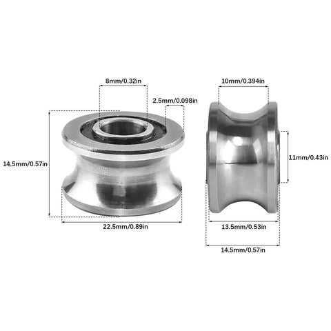 5Pcs Deep U Groove Ball Track Guide Bearing Set Heavy Duty Stainless Steel Pulley Wheel Bearings dimensions shown