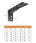 Dimensions of Heavy Duty Hidden L Brackets for wood walls with strong load capacity, rust resistant, scratch resistant features.