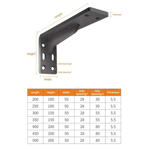 Dimensions of Heavy Duty Hidden L Brackets for wood walls with strong load capacity, rust resistant, scratch resistant features.
