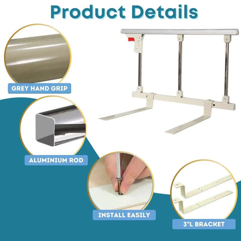 Foldable Stainless Steel Bed Rail Guard for Elderly and Disabled, Easy-Access Bed Grab Bar, product detail view
