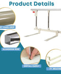Foldable Stainless Steel Bed Rail Guard With Red Release Lever Space Saving Fold Down Bedside Assist Grab Rail details