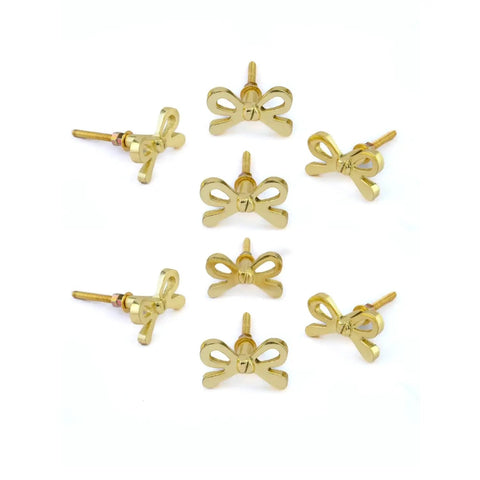 Set Of 8 Brass Bow Knobs For Cabinets And Drawers, Decorative Bow Hardware For Kitchen Cupboards, Dressers, Wardrobes