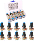 10Pcs Premium Linear Rotary Potentiometer Kit With Knob Cap Three Terminal Top Adjustment Potentiometers For Arduino B1K B2K B5K