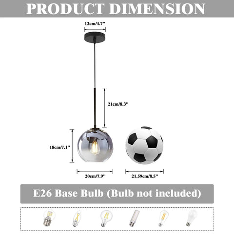 Modern Black Globe Pendant Light With Mercury Glass Shade, Silver Gradient Sphere Ceiling Light for Kitchen Island.