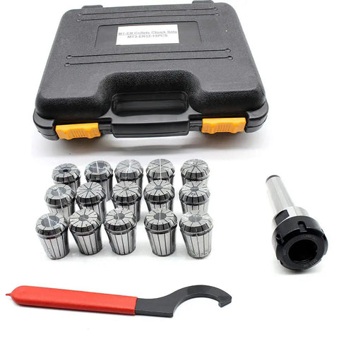Pro Grade MT3 Shank ER32 Chuck Spanner Set With 15 Pcs Collets M12 Holder in carrying case for milling and lathe 3-20mm range