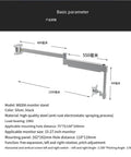 Top Shelf Wall Mount Monitor Arm With Extra Long Reach And Slick Air Pressure Hovering Lift Brackets dimensions and details.
